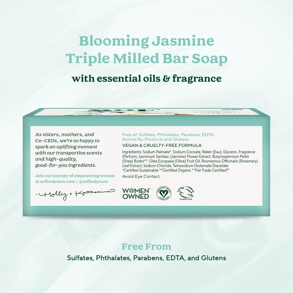 SoF Blooming Jasmine Triple Milled Bar Soap – Coconut Oil & Organic Shea Butter, Vegan & Non-GMO – 6 oz
