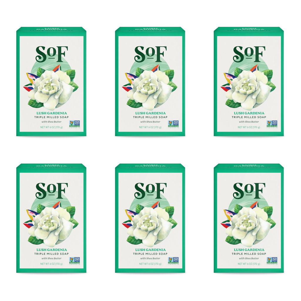 South Of France SoF Gardenia Triple Milled Bar Soap – Coconut Oil & Shea Butter | Vegan & Non-GMO | 6 Bars