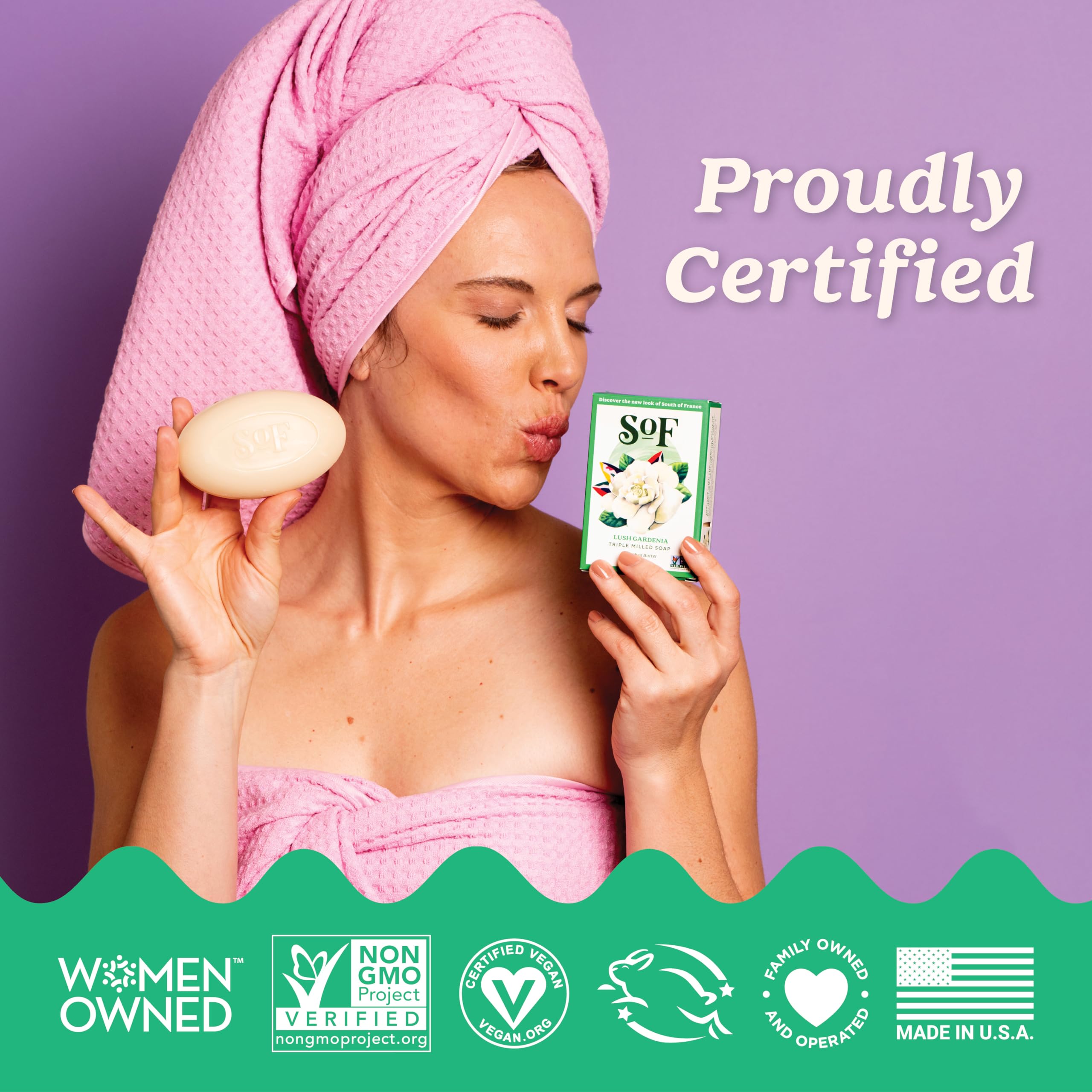 South Of France SoF Gardenia Triple Milled Bar Soap – Coconut Oil & Shea Butter | Vegan & Non-GMO | 6 Bars