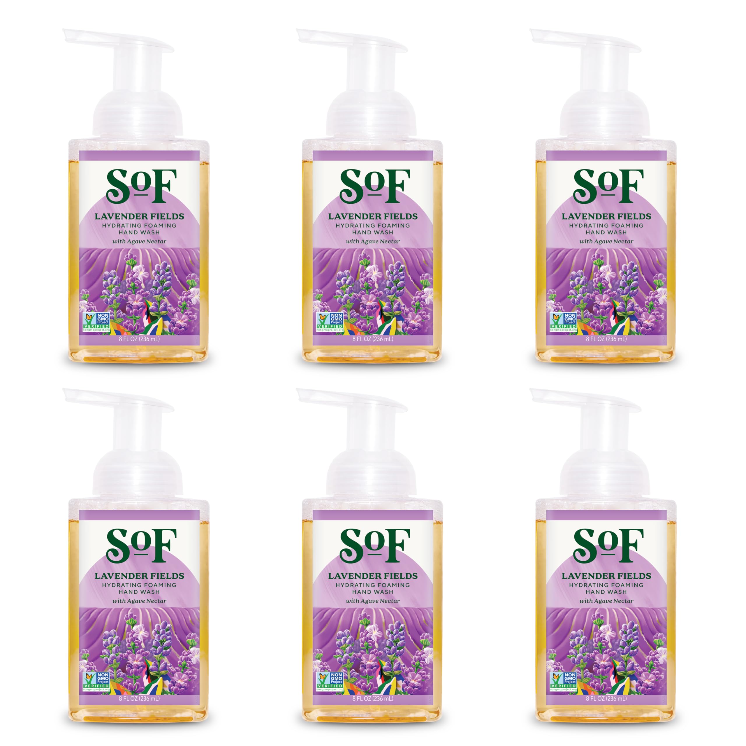 South Of France SoF Hydrating Foaming Hand Wash Lavender Fields – Vegan, Non-GMO, 8 oz (6 Pack)