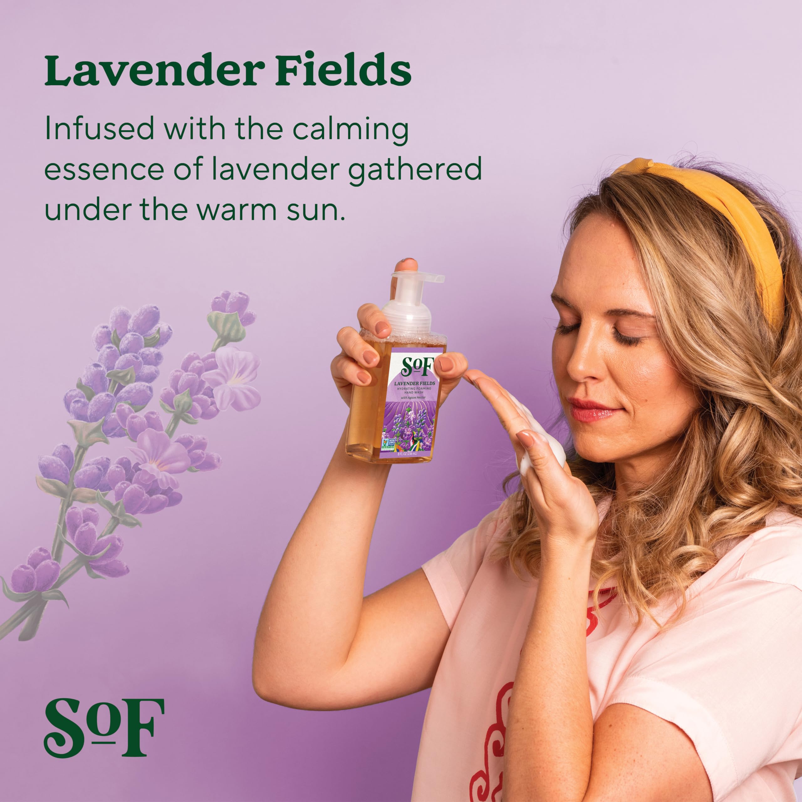 South Of France SoF Hydrating Foaming Hand Wash Lavender Fields – Vegan, Non-GMO, 8 oz (6 Pack)