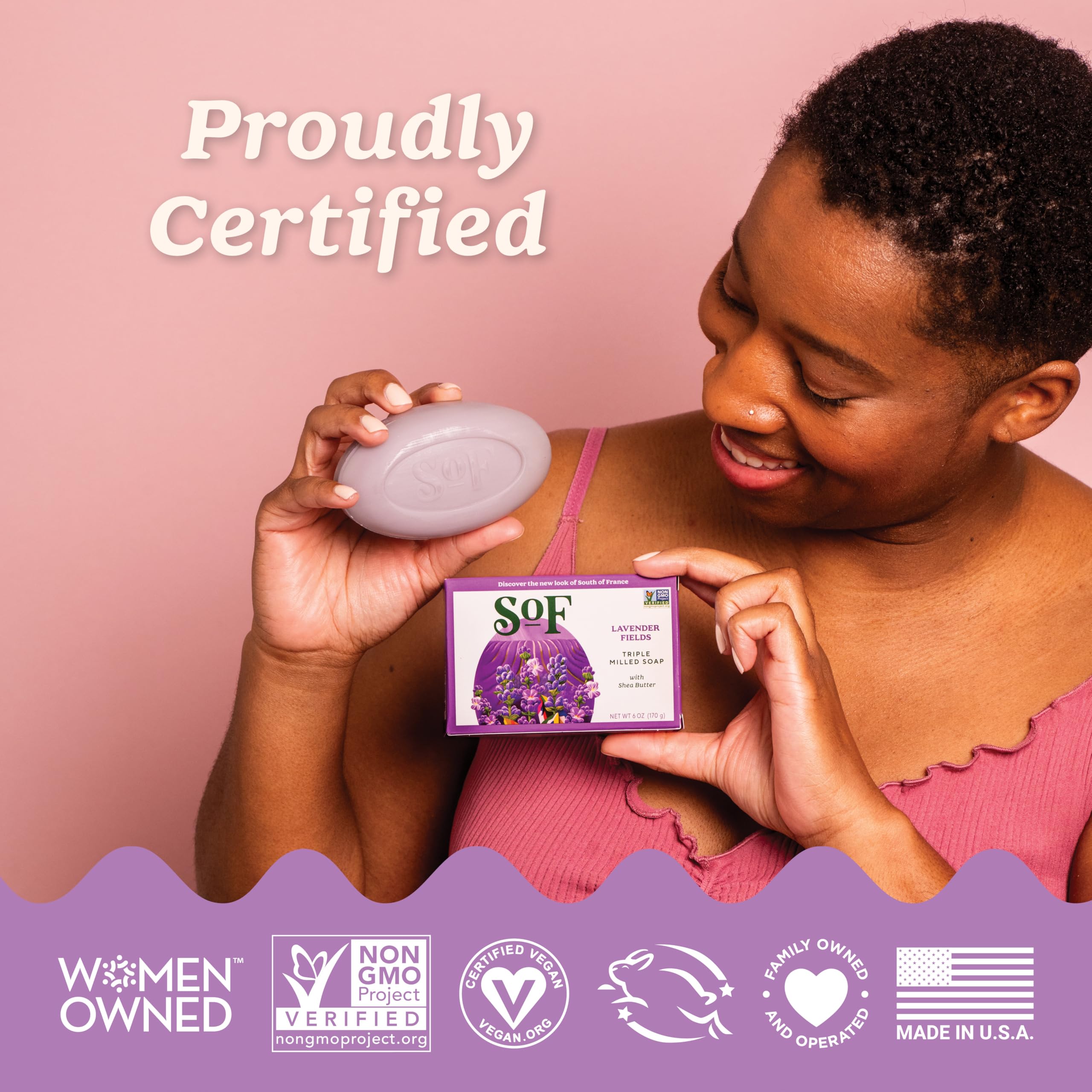 South Of France SoF Lavender Fields Triple-Milled Bar Soap – Coconut Oil & Organic Shea Butter, Vegan & Non-GMO | 6 oz Bar (Set of 6)