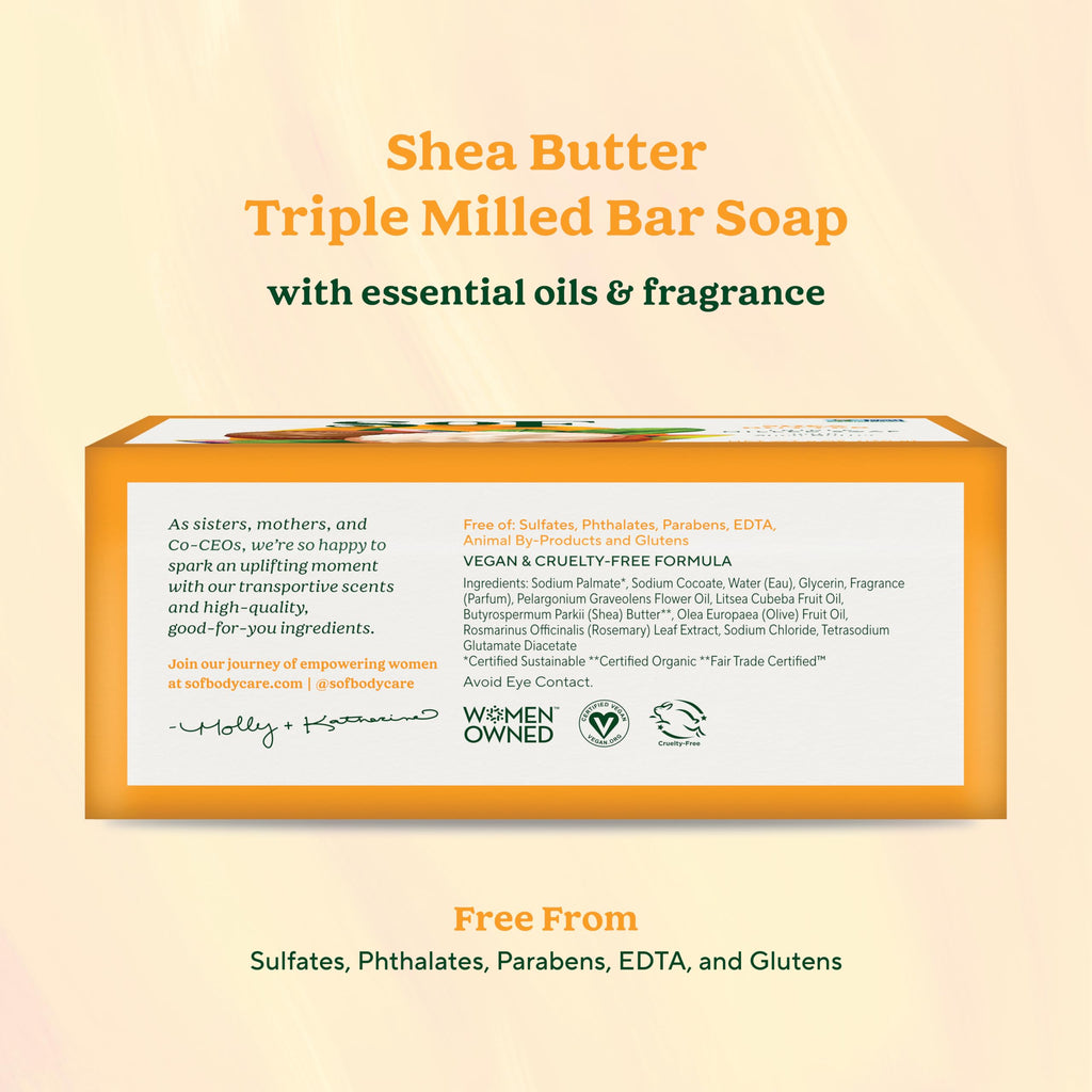 SoF Triple Milled Bar Soap – Coconut Oil & Organic Shea Butter | Vegan & Non-GMO | 6 oz | South Of France