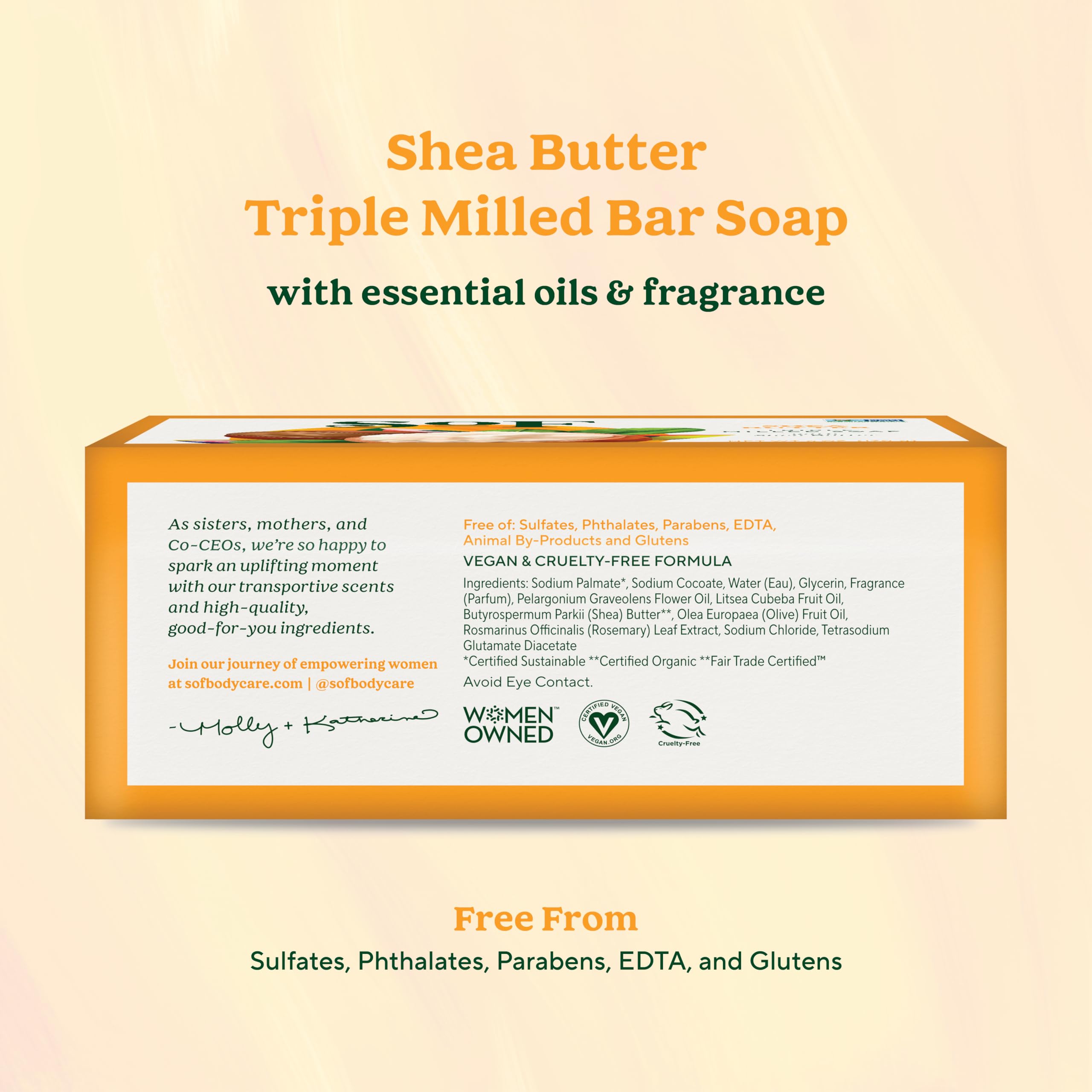 SoF Triple Milled Bar Soap – Coconut Oil & Organic Shea Butter | Vegan & Non-GMO | 6 oz | South Of France