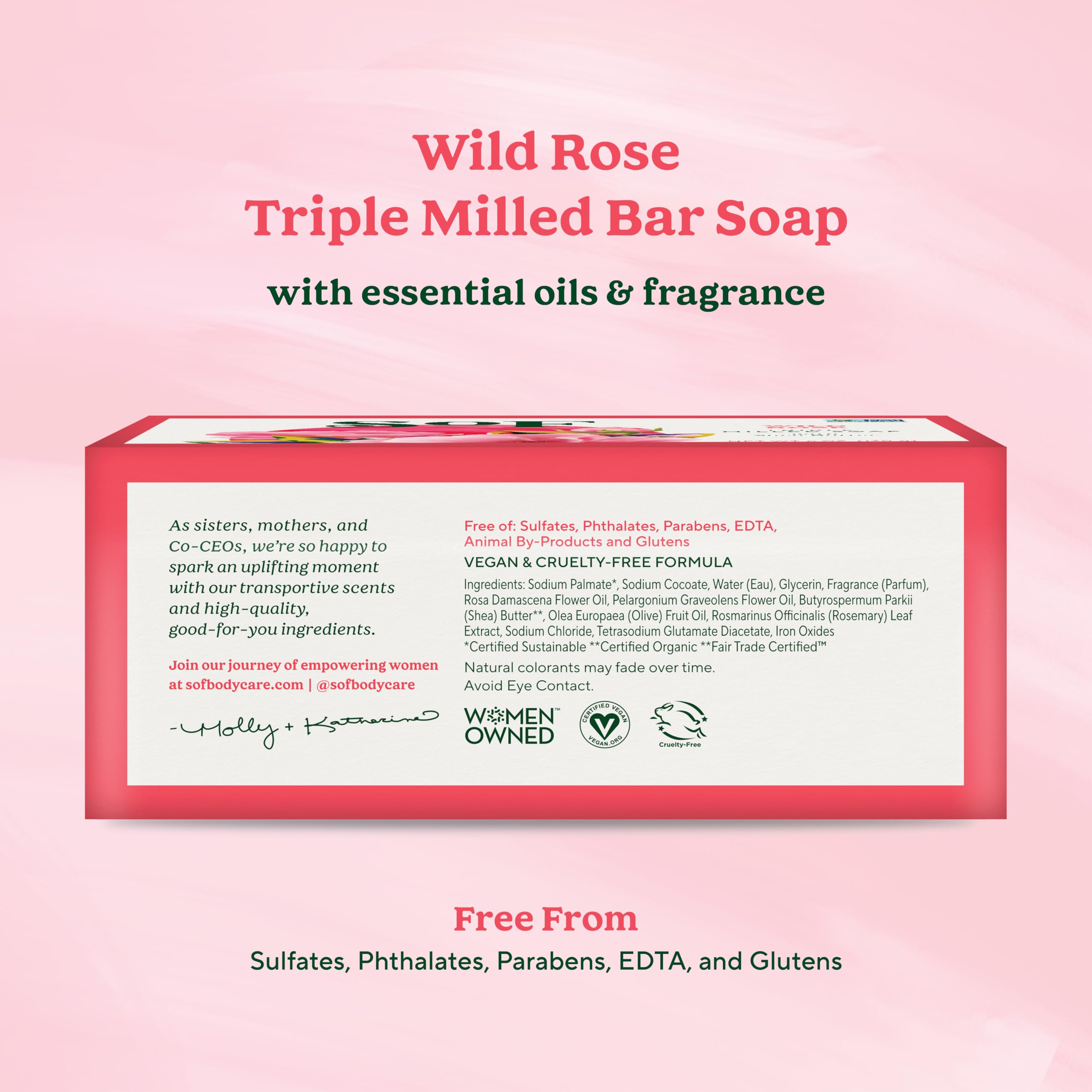 South Of France SoF Wild Rose Triple Milled Bar Soap – Coconut Oil & Organic Shea Butter | Vegan & Non-GMO | 6 x 6 oz