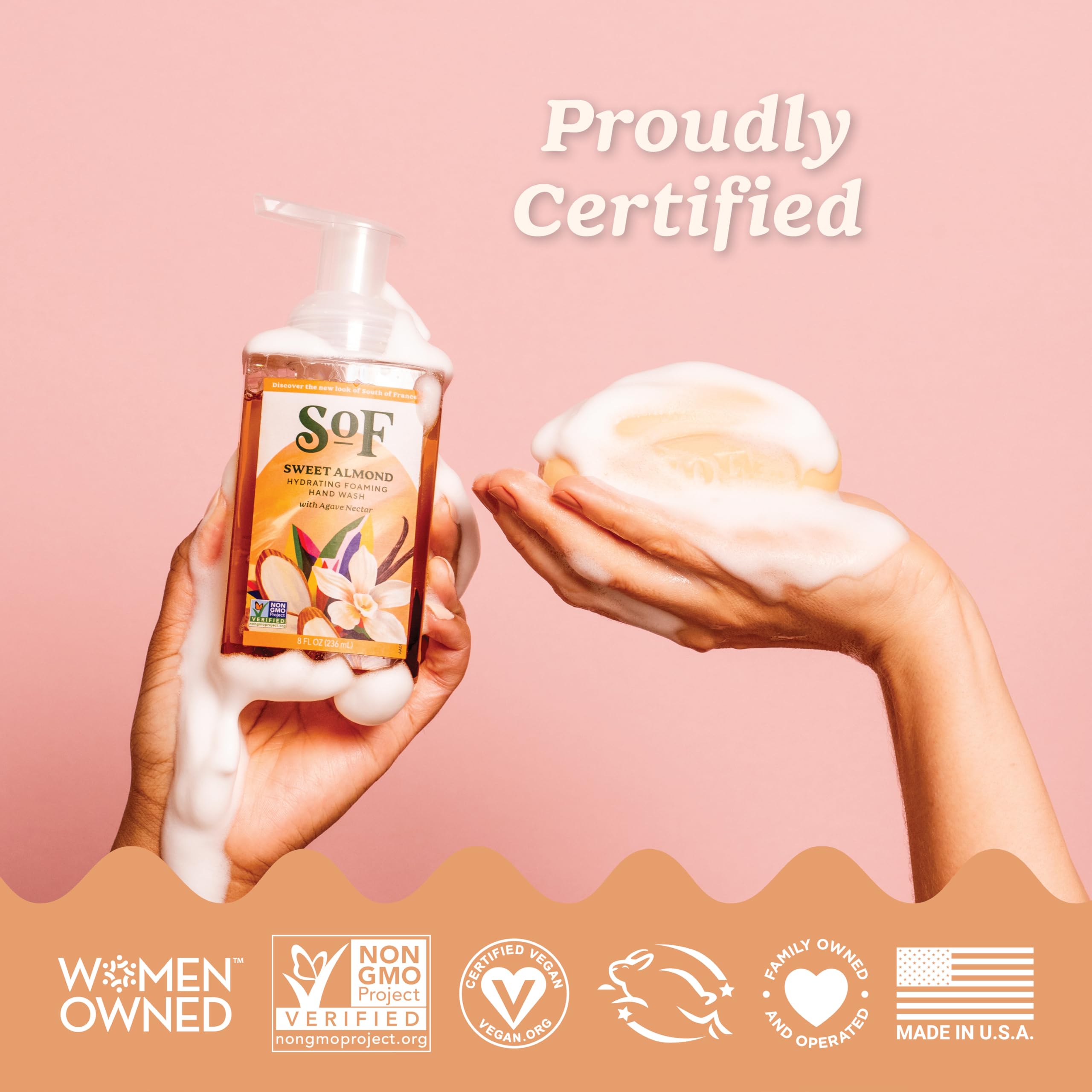 South Of France SoF Hydrating Foaming Hand Wash — Organic Agave & Coconut Oil (Vegan, Non-GMO) 8 oz × 6