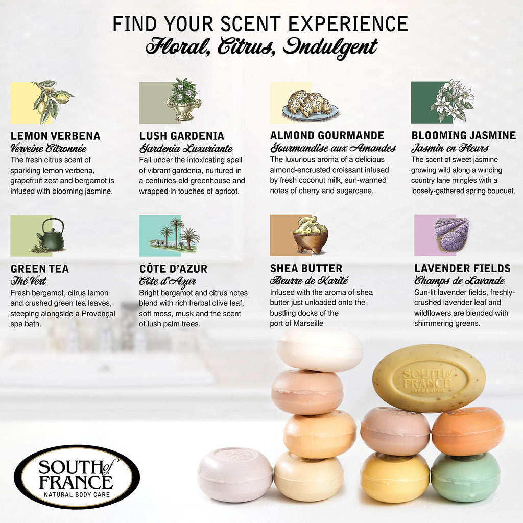 South Of France Triple Milled Large 6oz Bar Soap — Variety Pack 1 (8 Bars)