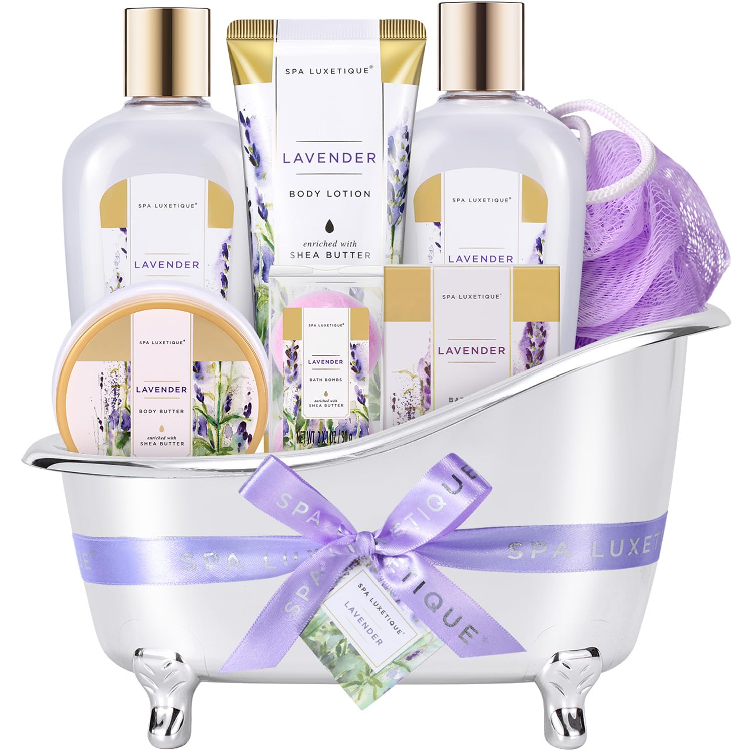 Spa Luxetique 8-Piece Lavender Bath Gift Set — Luxury Spa Basket for Her
