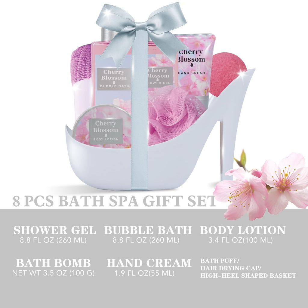 Spa Luxetique Valentines Day Gift Set – 8pc Cherry Blossom High Heel Spa Set for Women