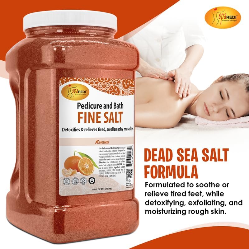 SPA REDI Detox Foot Soak Pedicure and Bath Fine Salt Mandarin, 128 Oz – Dead Sea Salt, Argan & Coconut Oils