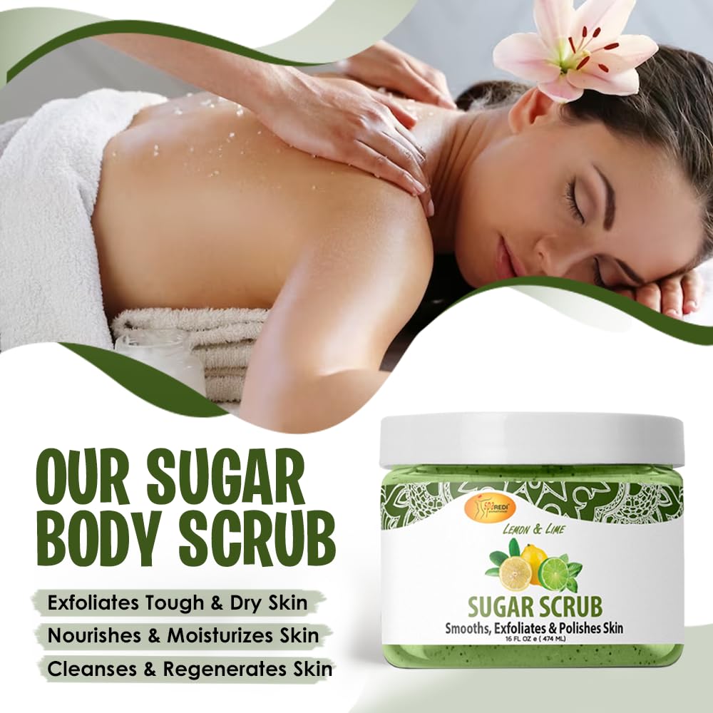 SPA REDI Lemon & Lime Sugar Scrub – Moisturizing & Exfoliating Scrub 16 oz