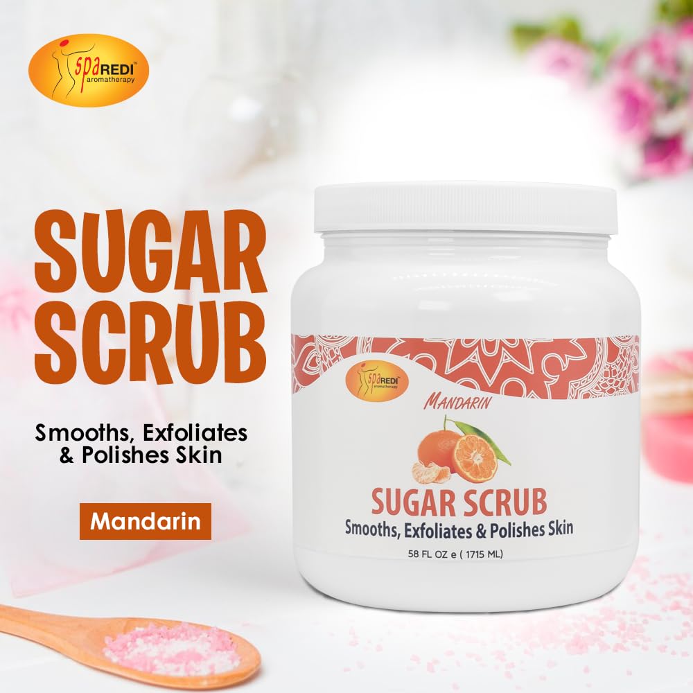 SPA REDI Mandarin Sugar Scrub 58 oz – Exfoliate, Hydrate, Glow