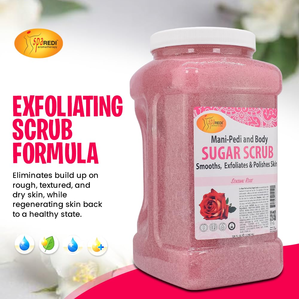 SPA REDI Sugar Body Scrub | Sensual Rose 128 Oz – Exfoliate, Hydrate & Nourish