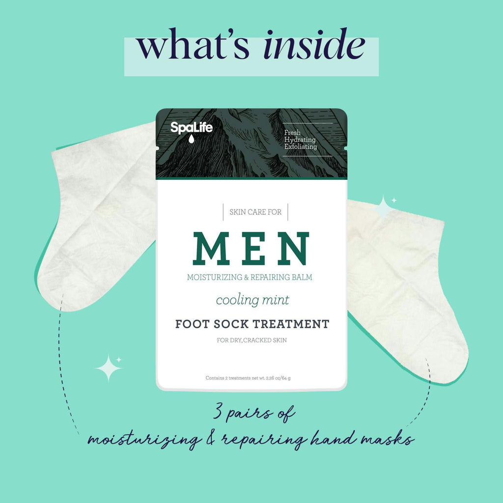 SpaLife Men's Cooling Mint Foot Repair Balm & Moisturizing Socks Set | Revitalizing Foot Mask for Tired Feet