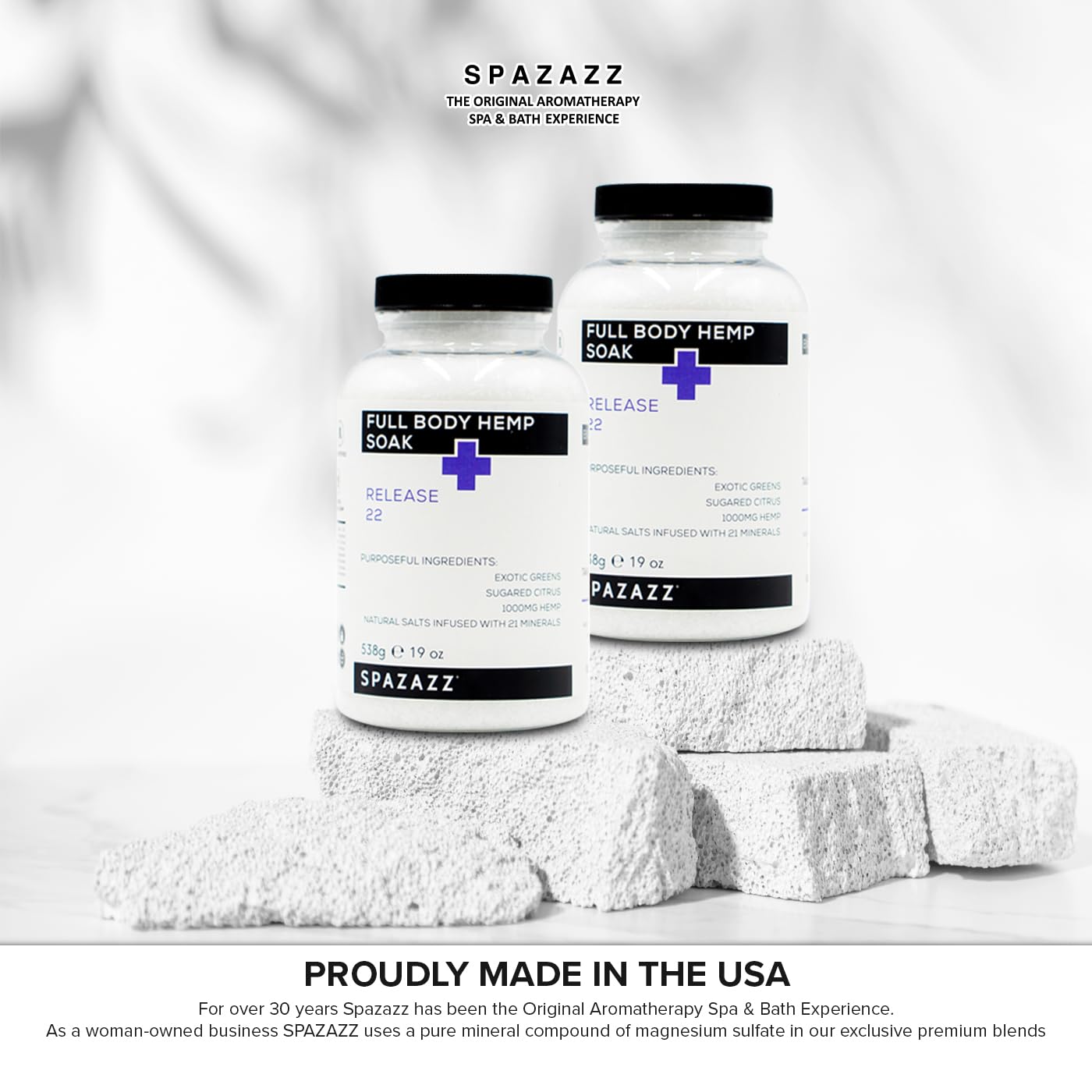 Spazazz Full Body Hemp Soak - 1000mg Hemp Bath Salts for Spa-Quality Baths & Hot Tubs | 538g