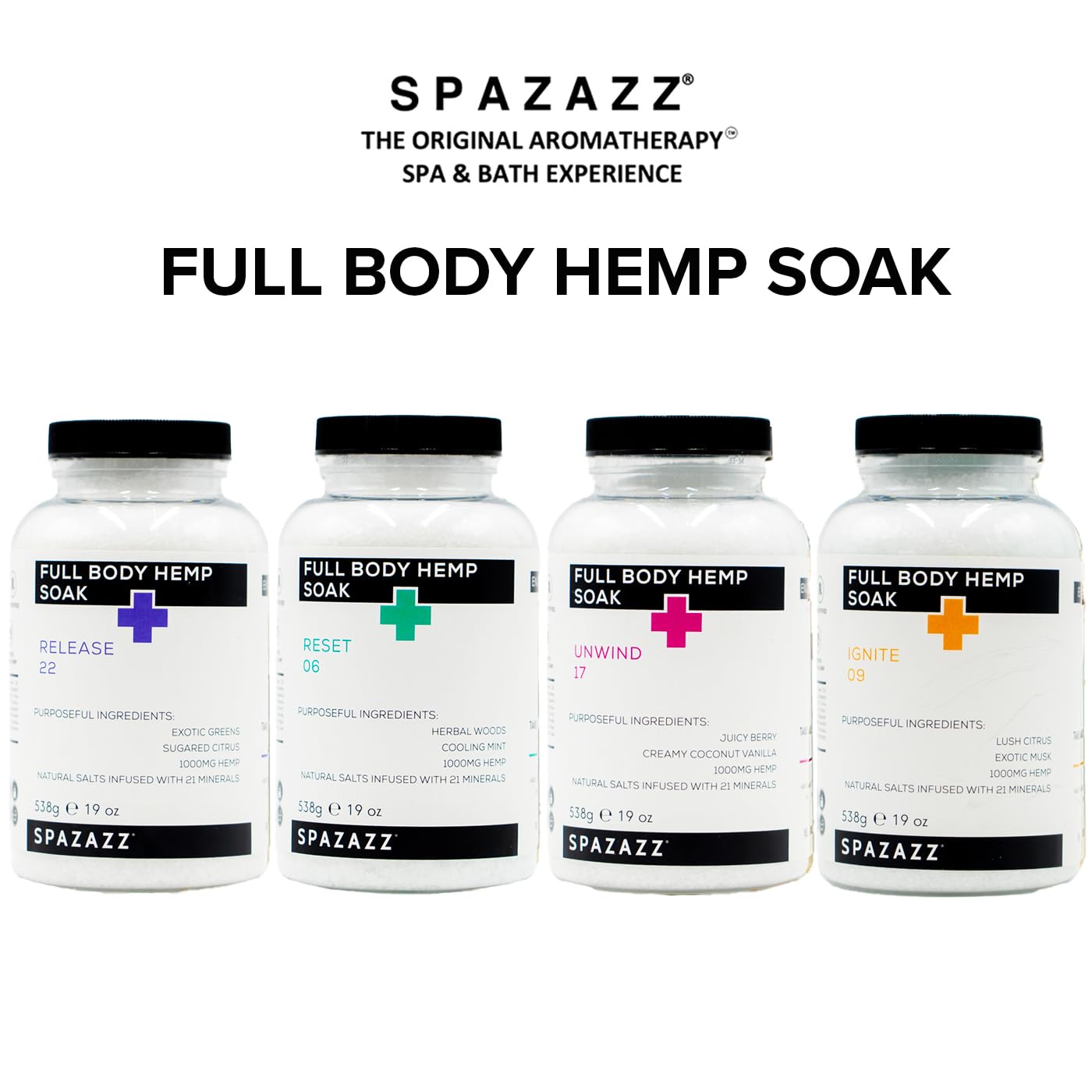 Spazazz Full Body Hemp Soak - 1000mg Hemp Bath Salts for Spa-Quality Baths & Hot Tubs | 538g