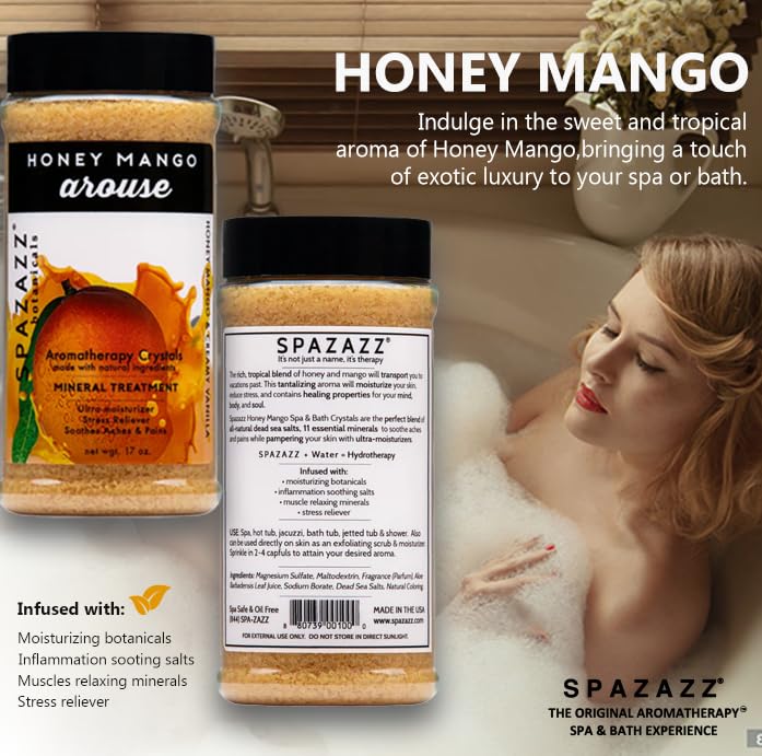 SPAZAZZ SPA BOMBZZ 3-Pack Aromatherapy Bath Salt Crystals – Eucalyptus Mint, Tropical Rain, Honey Mango | 17 oz