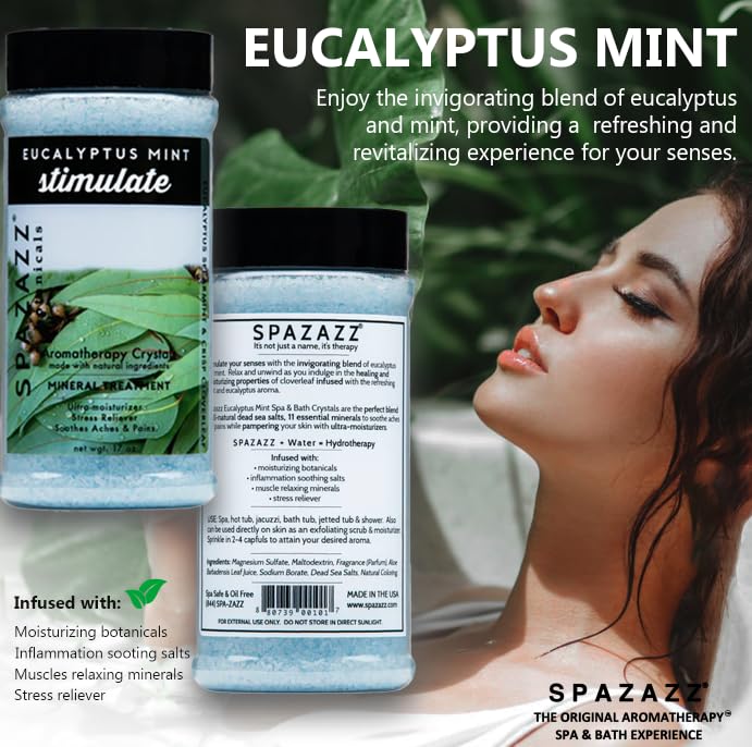 SPAZAZZ SPA BOMBZZ 3-Pack Aromatherapy Bath Salt Crystals – Eucalyptus Mint, Tropical Rain, Honey Mango | 17 oz