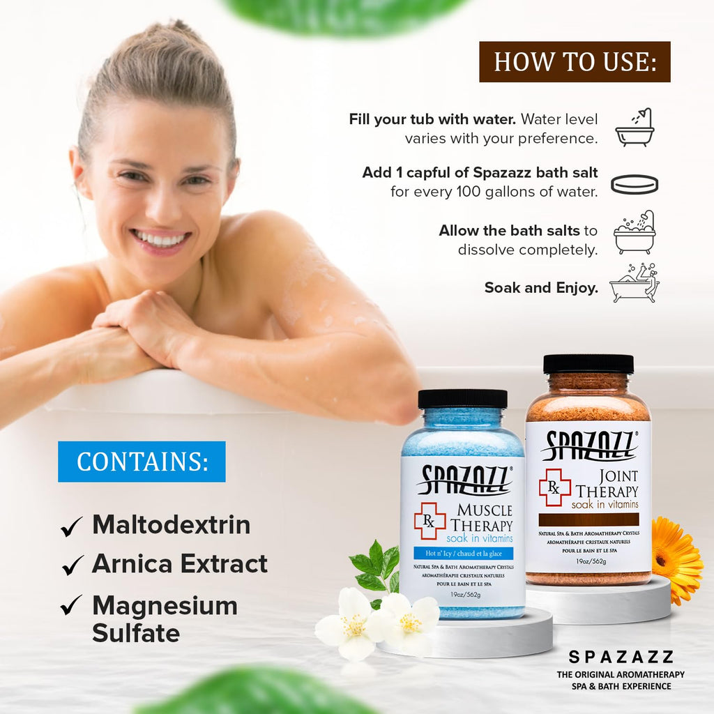 Spazazz RX Therapy Collection: Joint Therapy & Muscle Therapy Bath Salts – 2-Pack Bundle (19 oz Each)