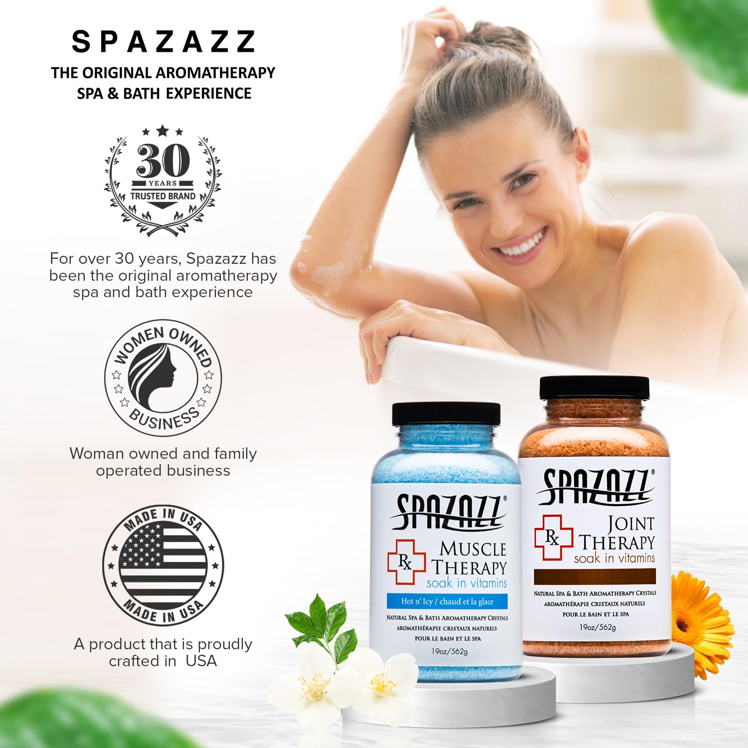 Spazazz RX Therapy Collection: Joint Therapy & Muscle Therapy Bath Salts – 2-Pack Bundle (19 oz Each)