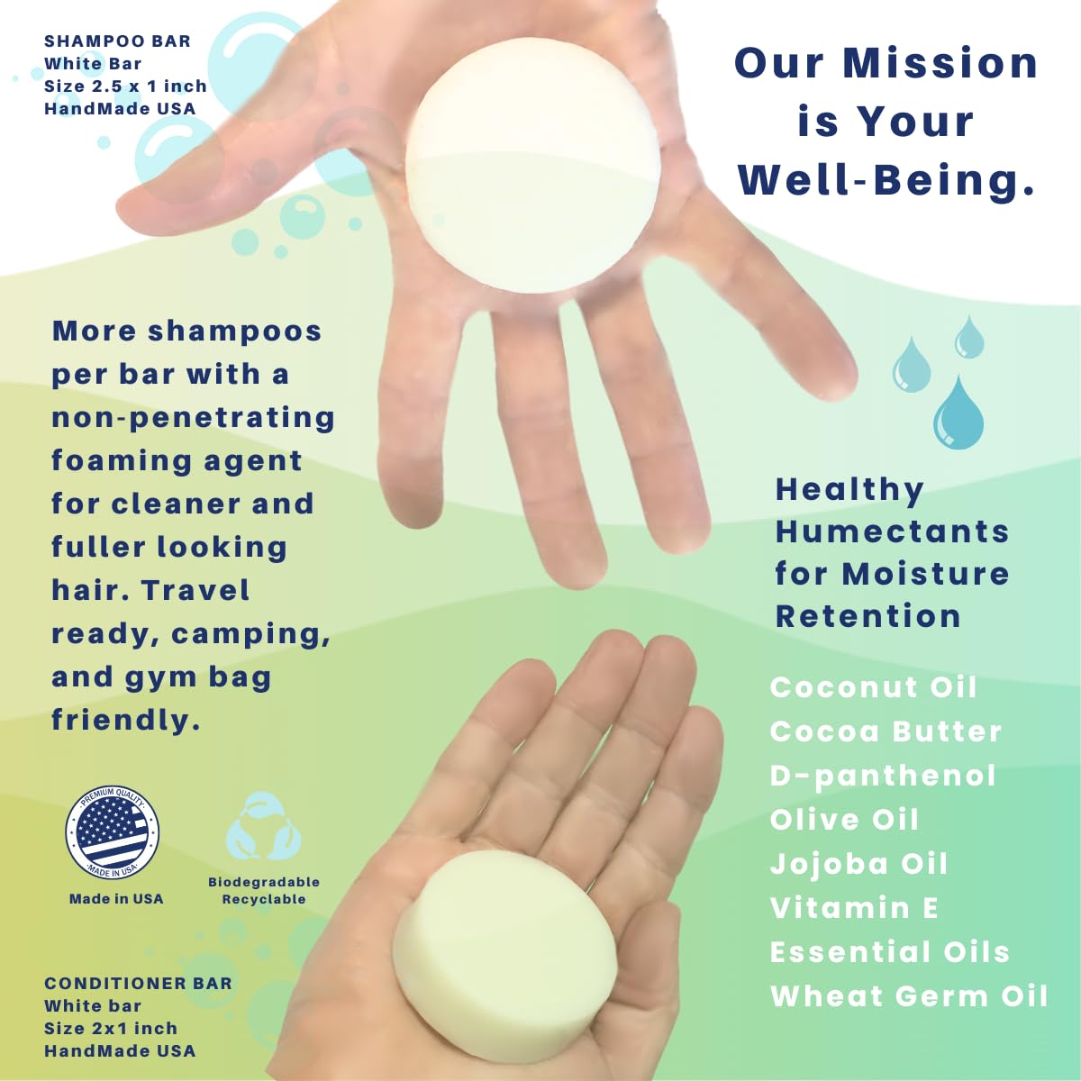 SpiraLeaf Peppermint Solid Shampoo & Conditioner Bar Set — Limited Ingredients, Fragrance-Free