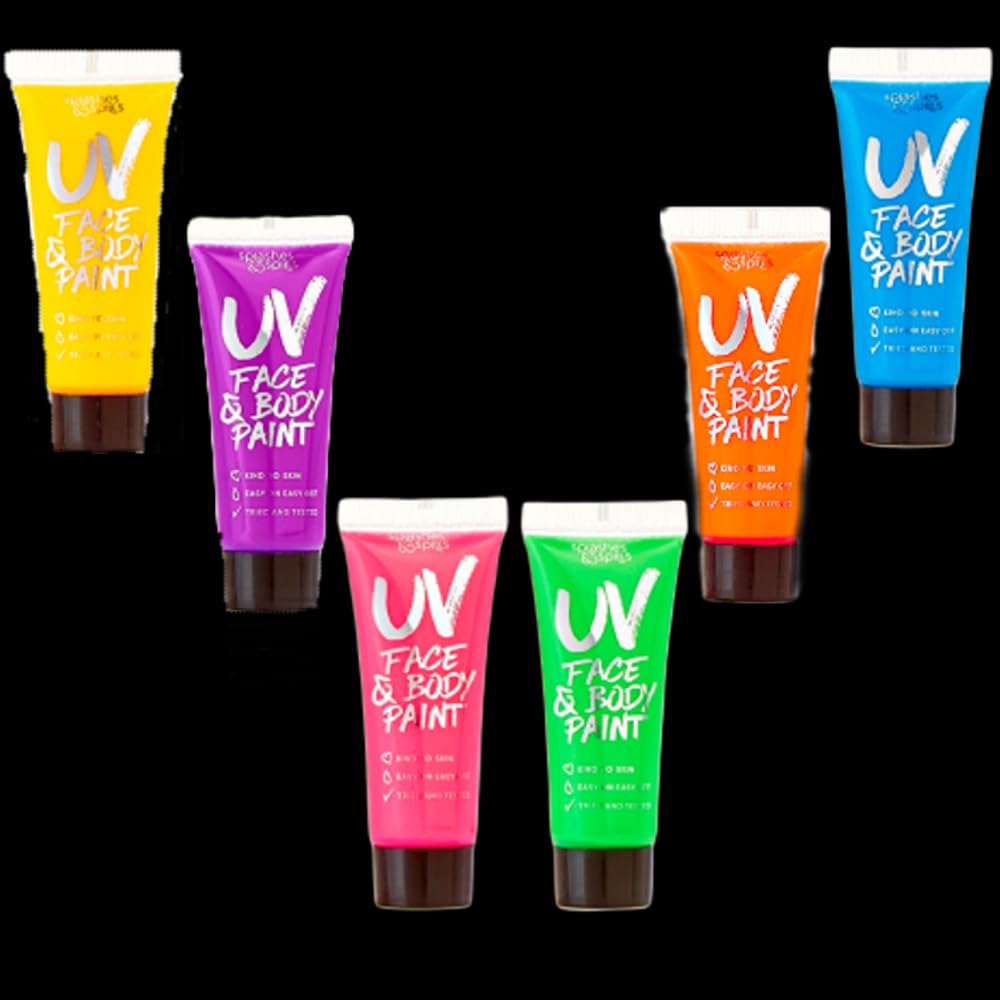 Splashes & Spills UV Face & Body Paint 6-Pack – Non-Toxic Neon Glow Under Blacklight