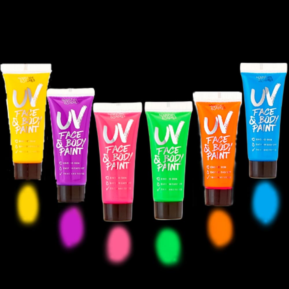 Splashes & Spills UV Face & Body Paint 6-Pack – Non-Toxic Neon Glow Under Blacklight