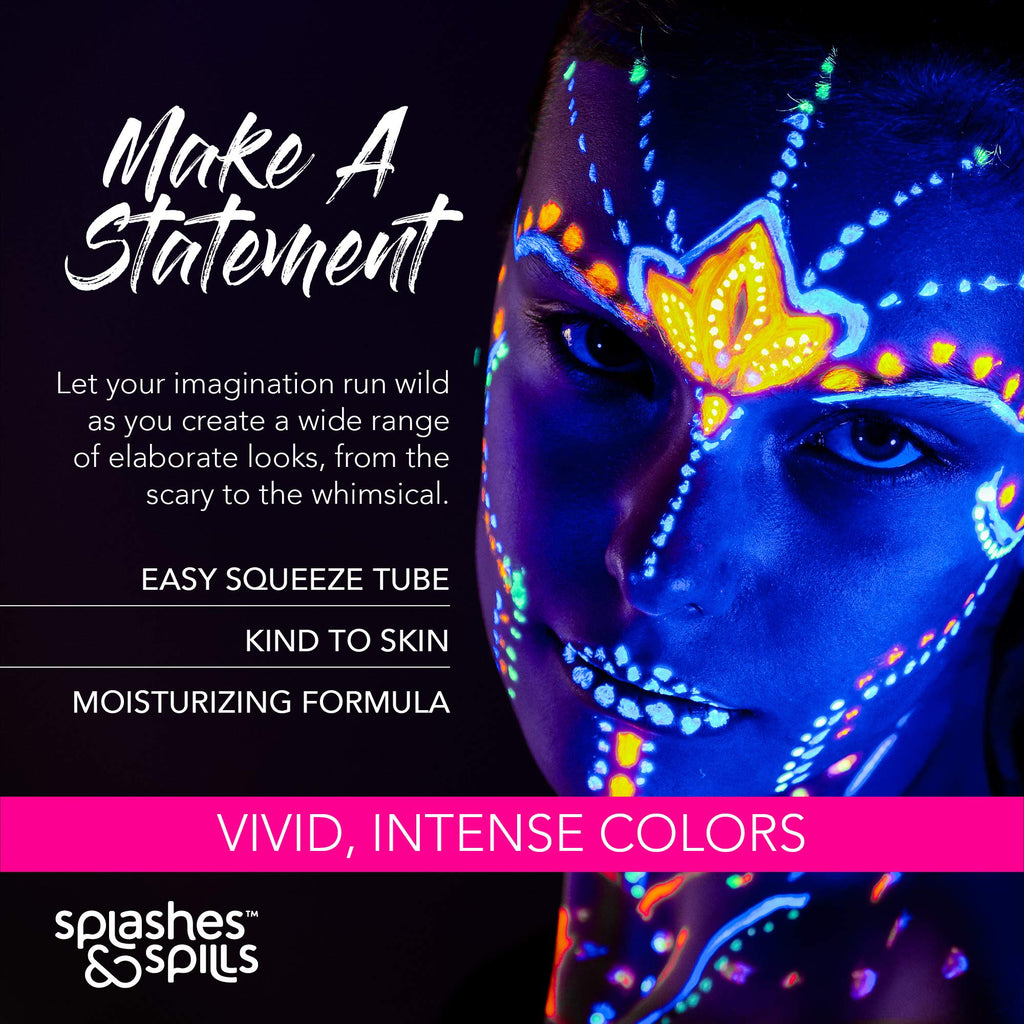 Splashes & Spills UV Face & Body Paint 6-Pack – Non-Toxic Neon Glow Under Blacklight