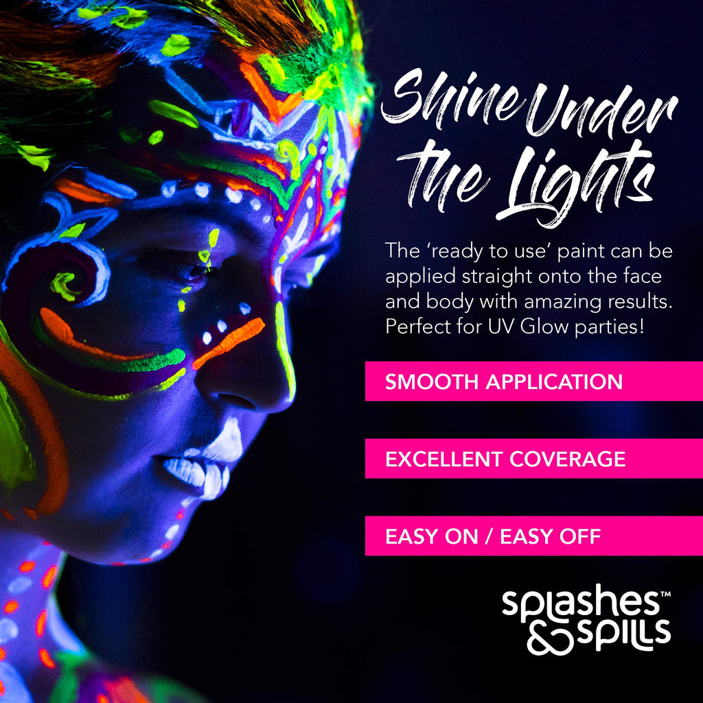 Splashes & Spills UV Face & Body Paint 6-Pack – Non-Toxic Neon Glow Under Blacklight