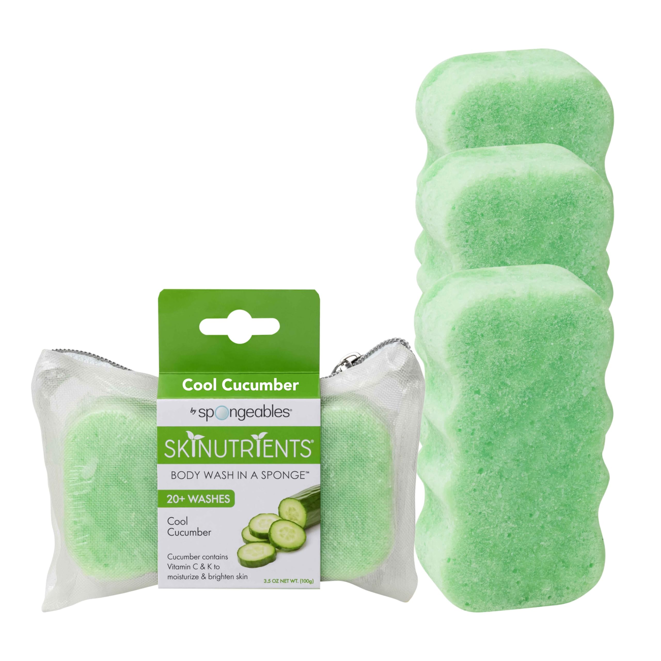 Spongeables Body Wash in a 20+ Wash Sponge — Cool Cucumber, 3 Count