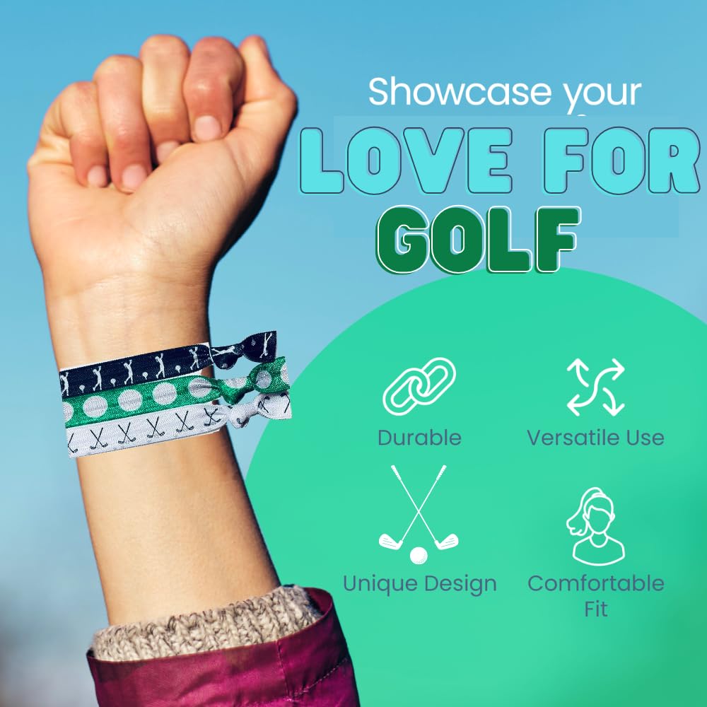Sportybella Girls Golf Hair Ties – 2-Pack, 7-Count No-Crease Elastics with Golf Club Design (Green & Black)