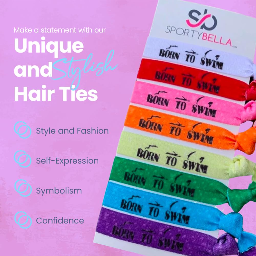 Infinity Collection Sportybella Swimming Hair Ties — No-Crease Elastic Ponytail Holders (8pcs) Pack of 2