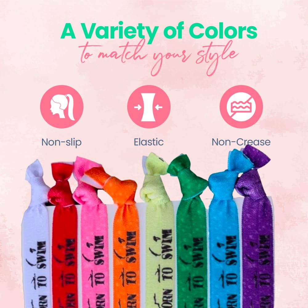 Infinity Collection Sportybella Swimming Hair Ties — No-Crease Elastic Ponytail Holders (8pcs) Pack of 2