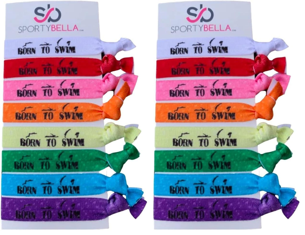 Infinity Collection Sportybella Swimming Hair Ties — No-Crease Elastic Ponytail Holders (8pcs) Pack of 2
