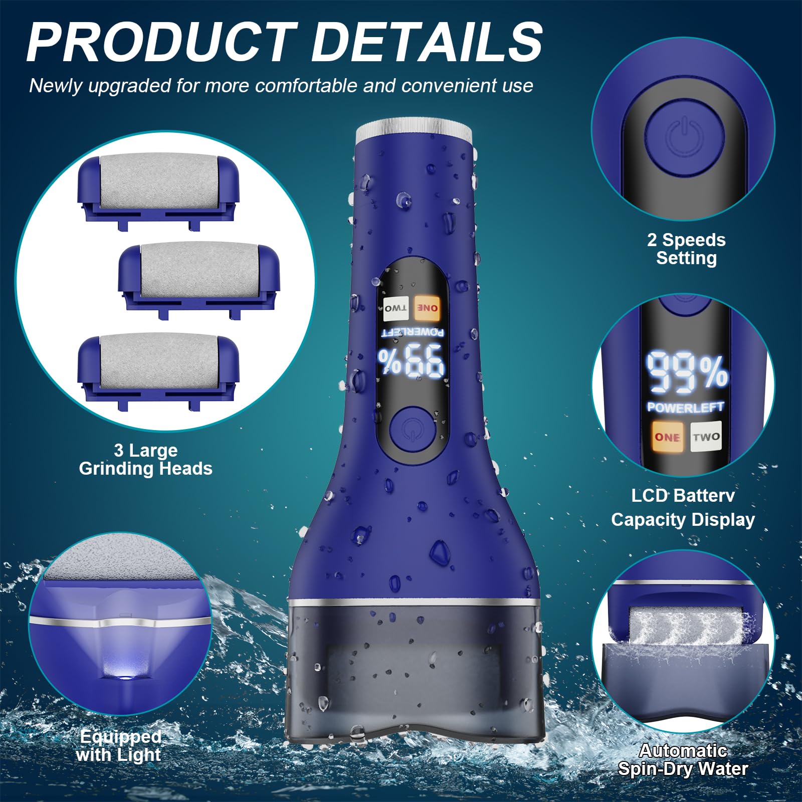 Spriaq Electric Callus Remover for Feet – 16-in-1 Rechargeable Pedicure Kit (Blue)