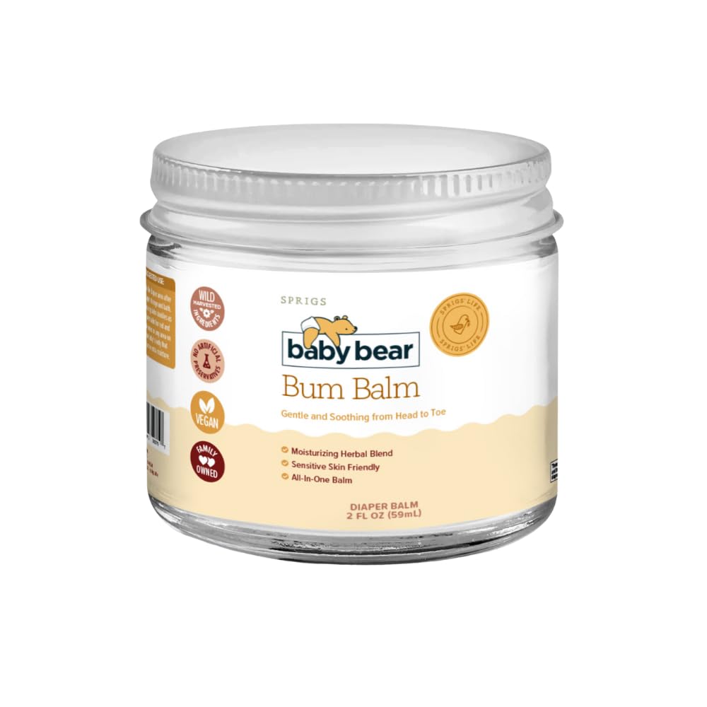 SPRIGS Baby Bear Bum Balm, 2oz | Multipurpose Whipped Diaper Cream for Babies & Sensitive Skin