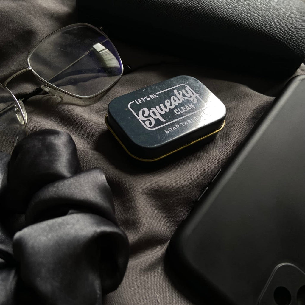 SqueakyClean Soap Tablets – 30 Tabs in Tin (Charcoal, Orange, Lavender) – Travel Pack