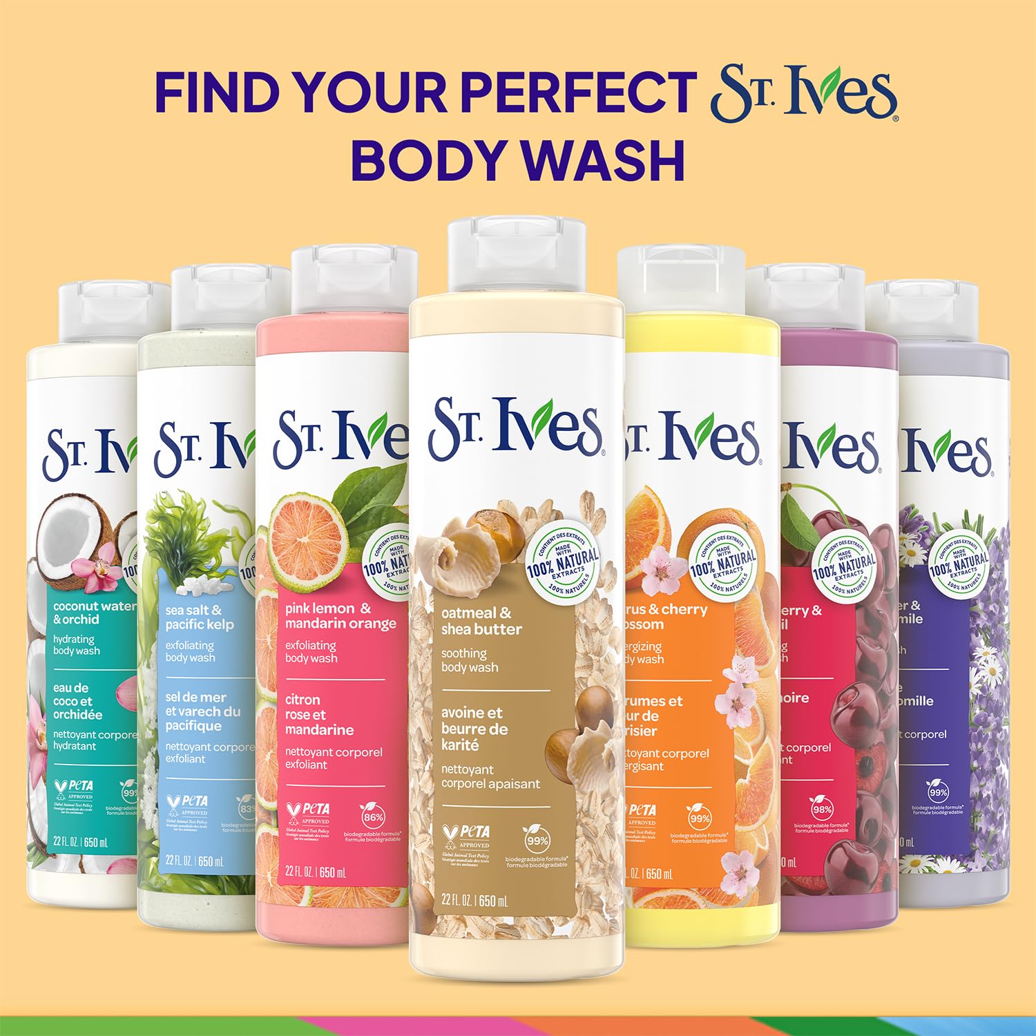 St. Ives Body Wash Variety 2-Pack – Soothing Oatmeal & Shea Butter + Exfoliating Pink Lemon & Mandarin Orange (22 oz each)
