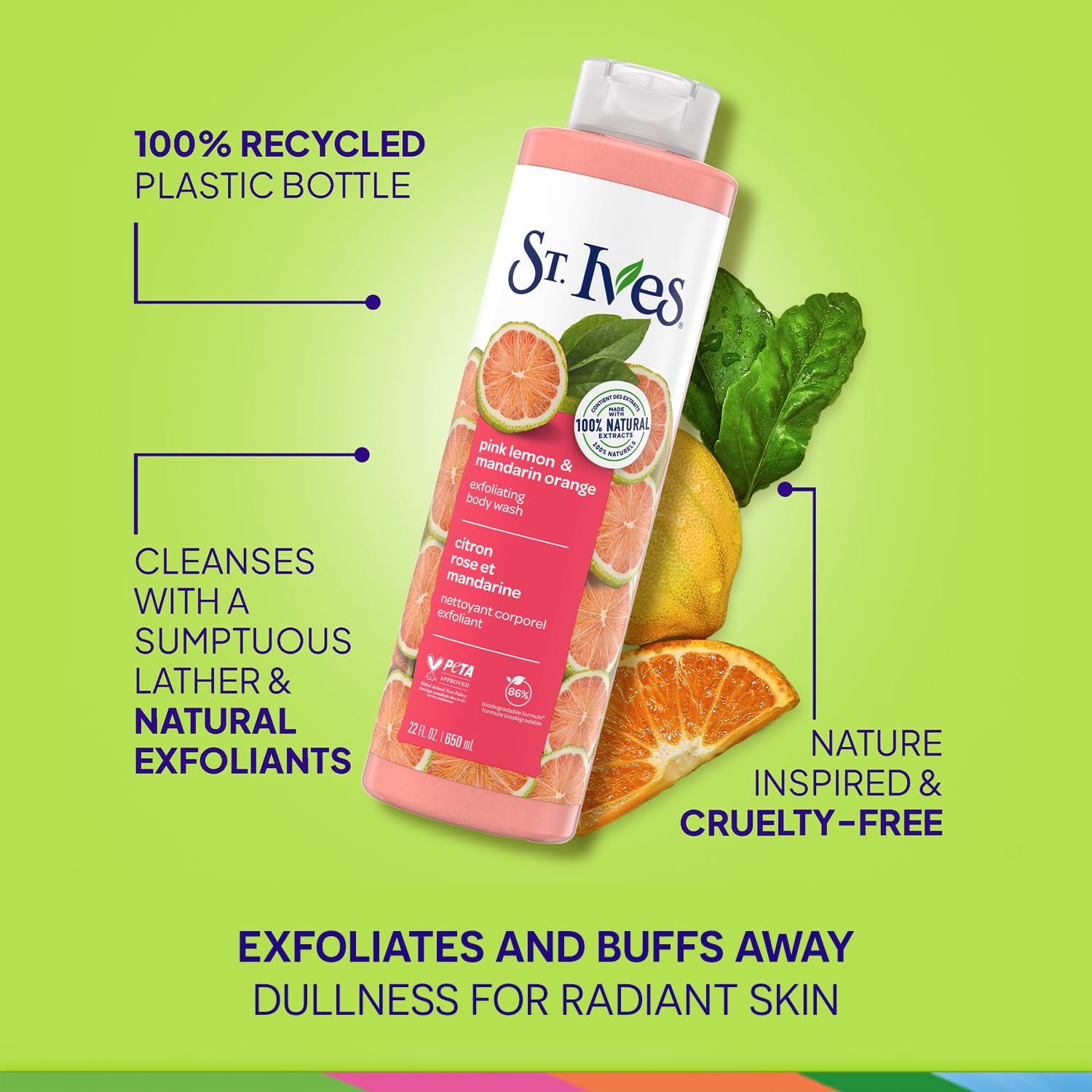 St. Ives Body Wash Variety 2-Pack – Soothing Oatmeal & Shea Butter + Exfoliating Pink Lemon & Mandarin Orange (22 oz each)