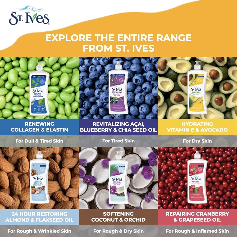 St. Ives Daily Hydrating Body Lotion 21oz (621ml) - 2 Pack, Fast Absorbing & Non-Greasy