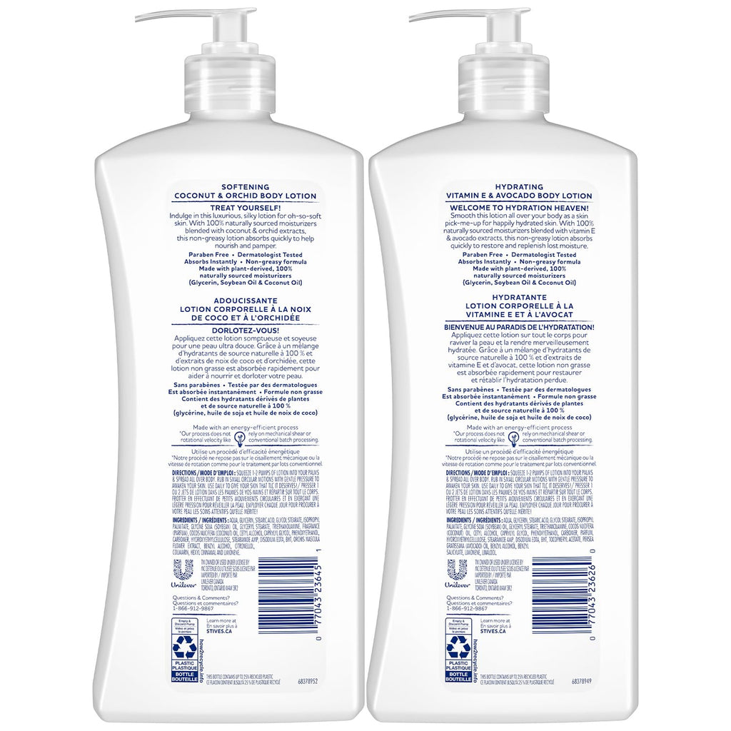 St. Ives Body Lotion Variety 2-Pack – Hydrating Vitamin E & Avocado + Coconut & Orchid, 24H Moisture (20 oz each)