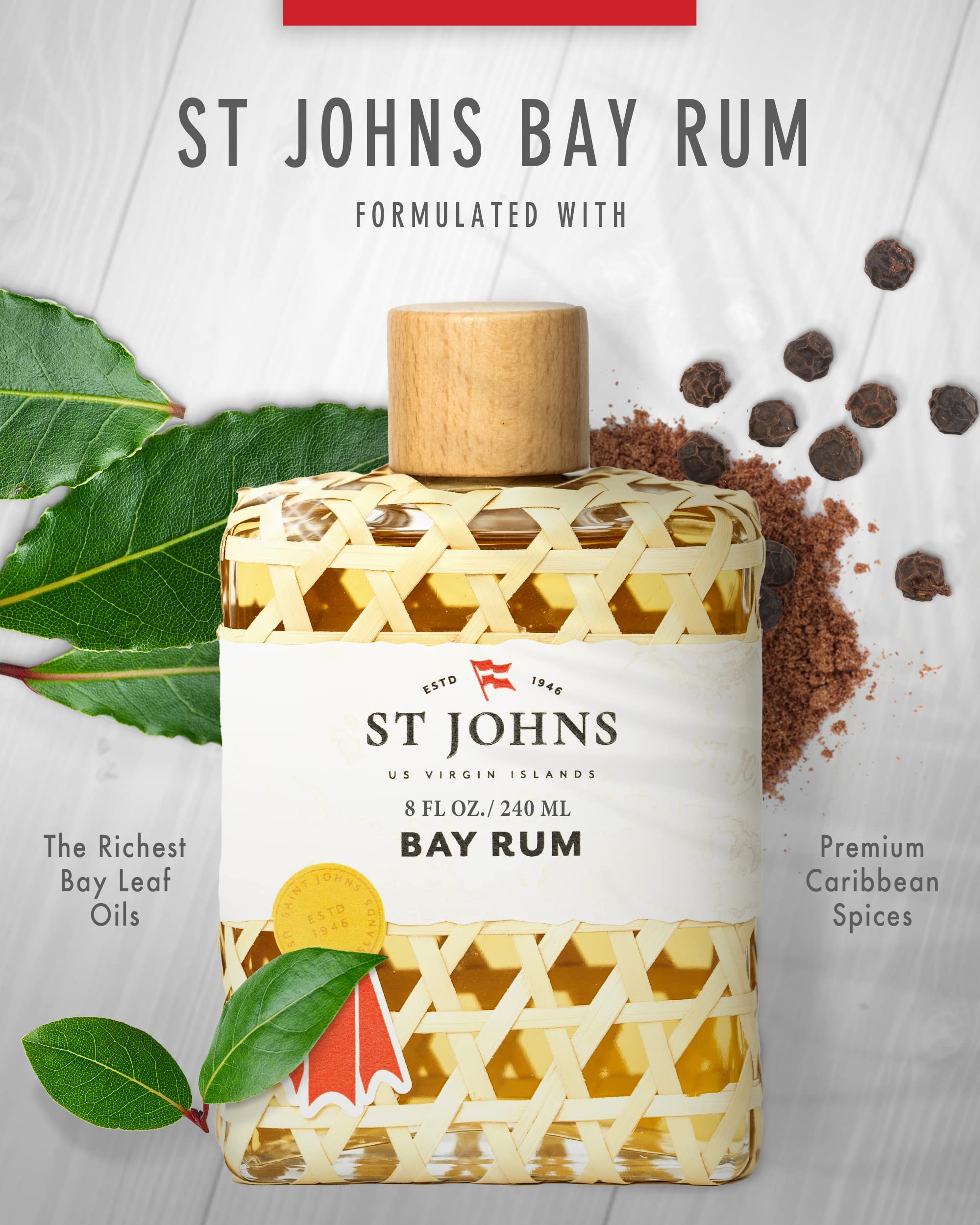 St. John Bay Rum Aftershave & Cologne – Virgin Islands Bay Leaf, 8 oz