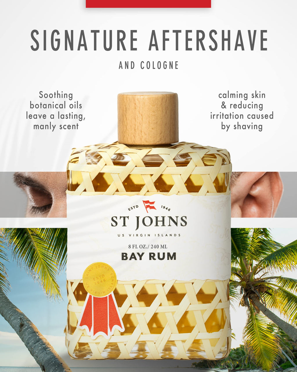St. John Bay Rum Aftershave & Cologne – Virgin Islands Bay Leaf, 8 oz