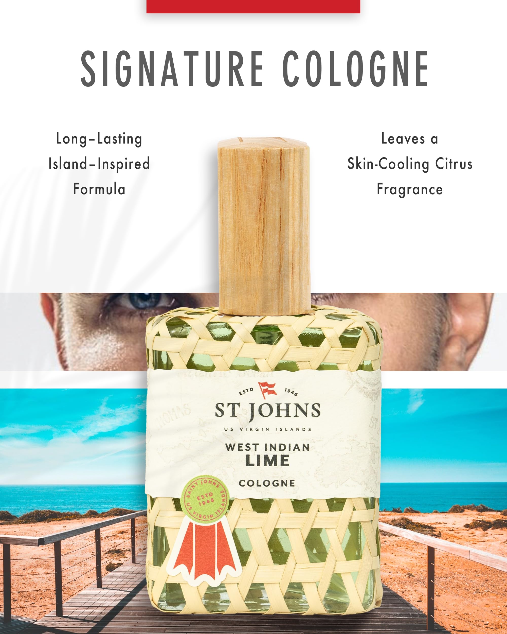 St. John West Indian Lime Cologne for Men – 4 oz Spray in Signature Fishnet Bottle