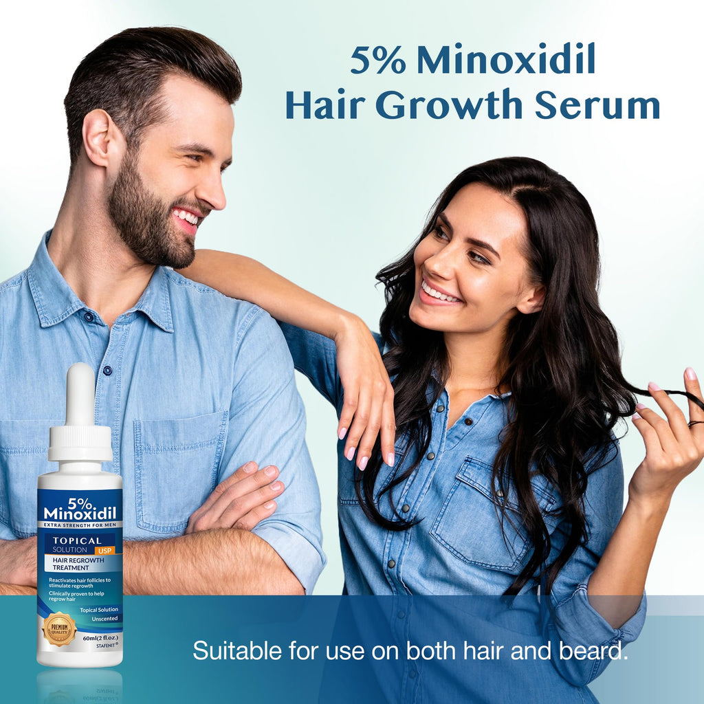 Stafenit 5% Minoxidil Hair Growth Serum for Men and Women — Extra Strength Beard & Scalp Regrowth, 3 x 60ml