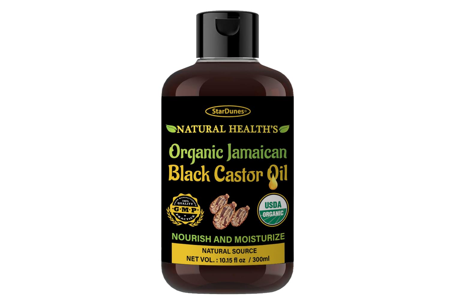StarDunes Jamaican Black Castor Oil – 10.15 fl oz, 100% Pure for Hair, Eyebrow & Lash Growth