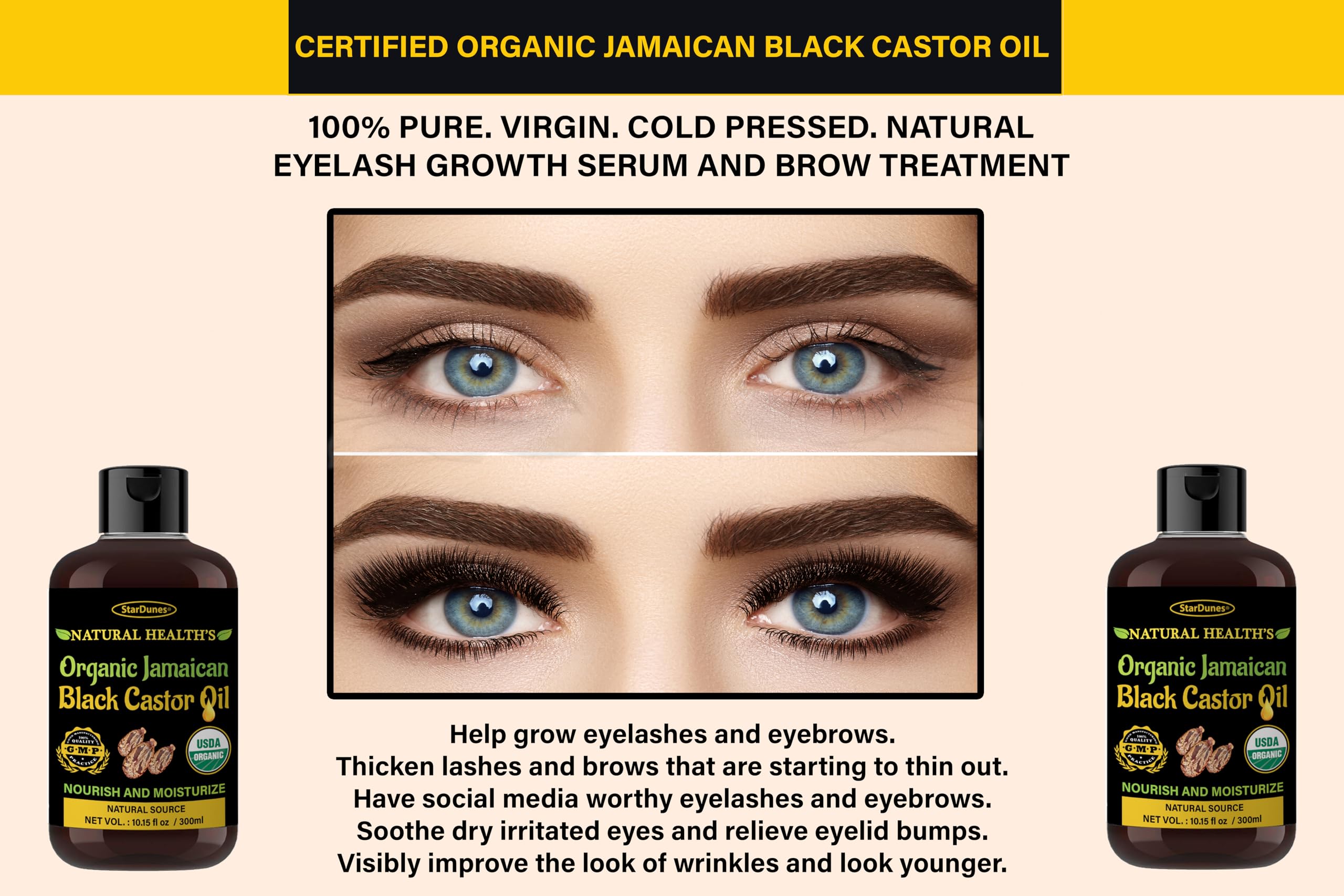 StarDunes Jamaican Black Castor Oil – 10.15 fl oz, 100% Pure for Hair, Eyebrow & Lash Growth