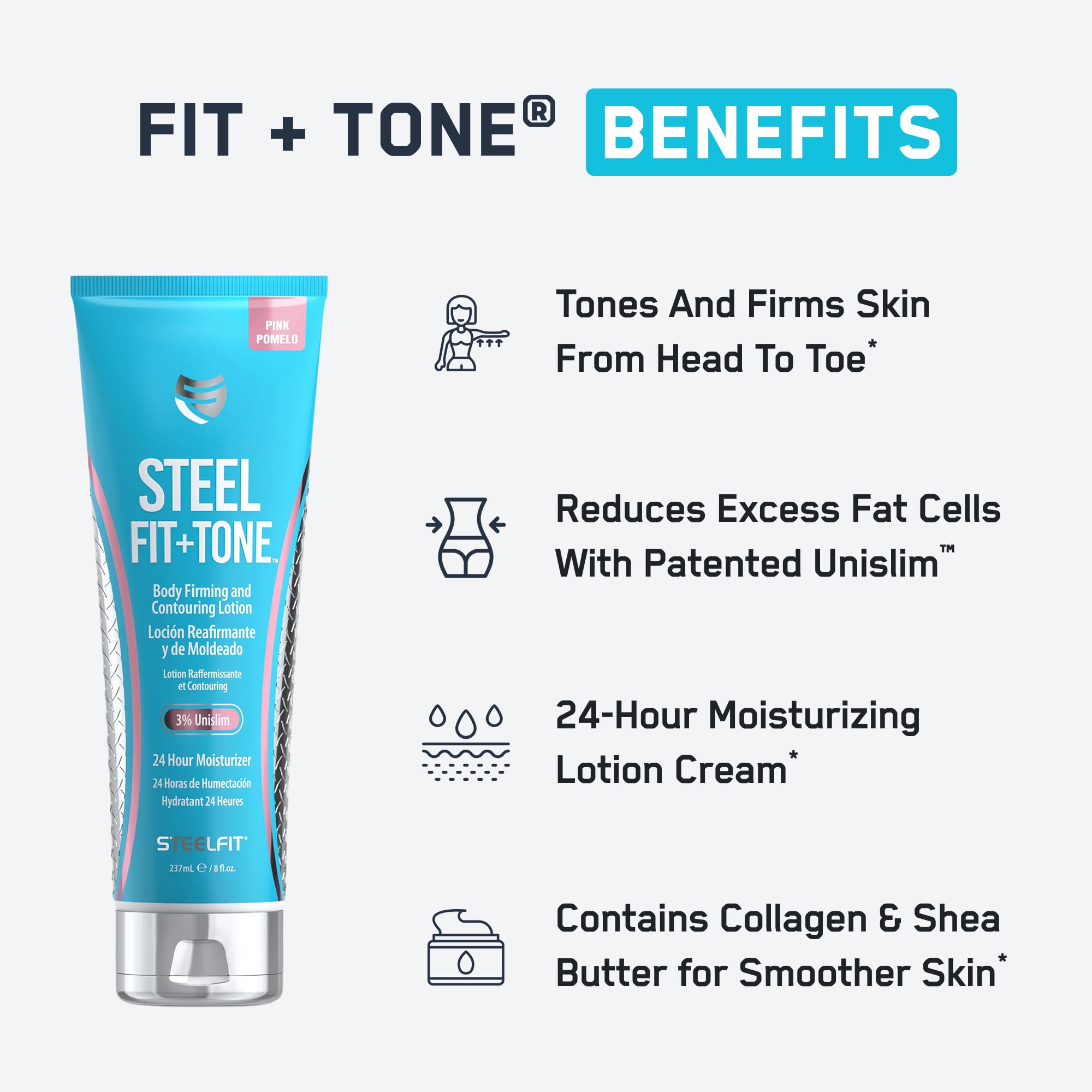 SteelFit Firming Body Lotion – Contour, Tone & Tighten Skin (Iced Cranberry)