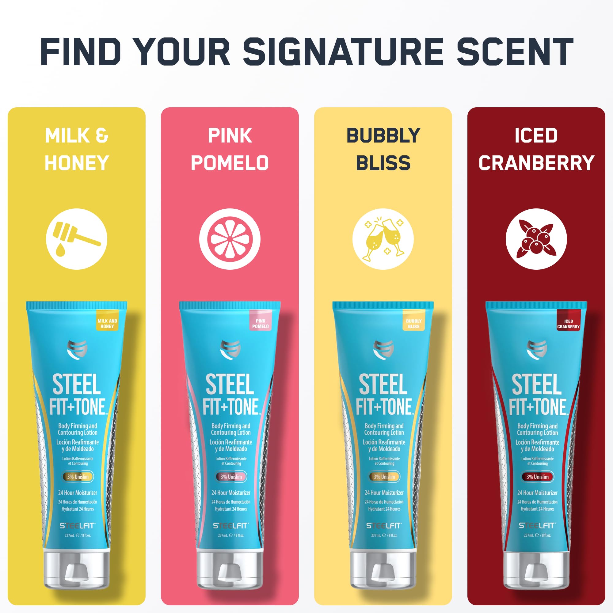 SteelFit Firming Body Lotion – Contour, Tone & Tighten Skin (Iced Cranberry)