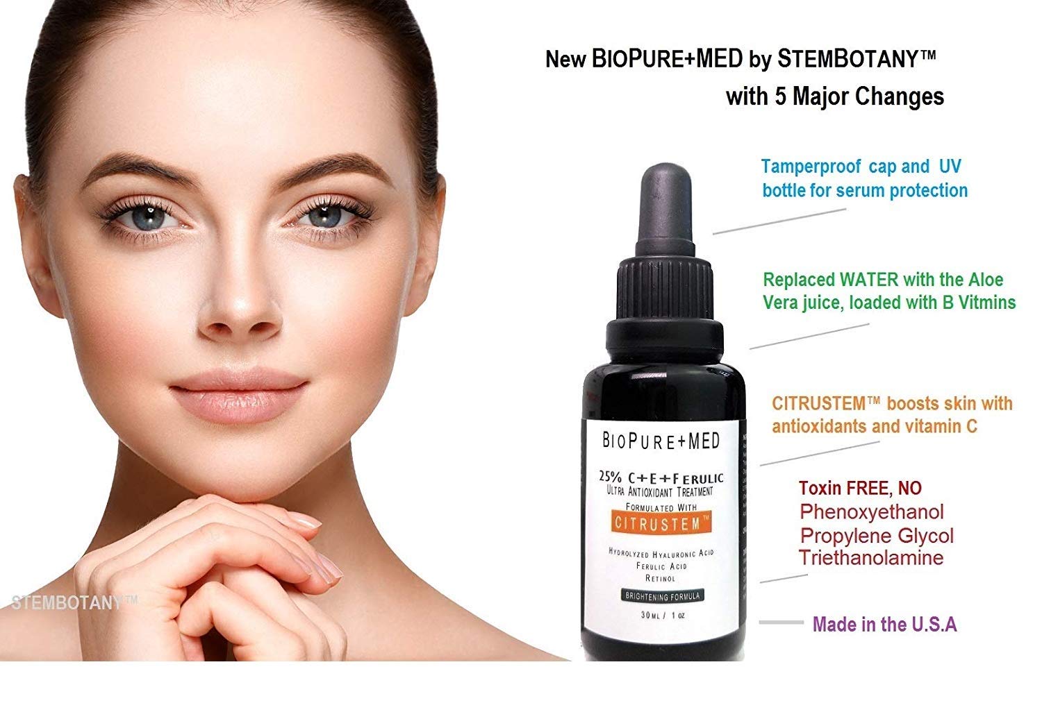 BioPureMED 25% Vitamin C CE Ferulic Serum – Tripeptide-5, Retinol & Hyaluronic Acid (2 Pack) | STEMBOTANY